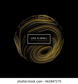 Abstract 3D curl sphere with swirled stripes. Vector vintage illustration of swirled and curled stripes background. Marble or acrylic texture imitation. Cool and Swirly background