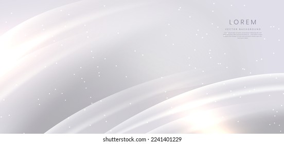 Abstract 3d curve white background with gold sparkle with copy space for text. Luxury style template design. Vector illustration