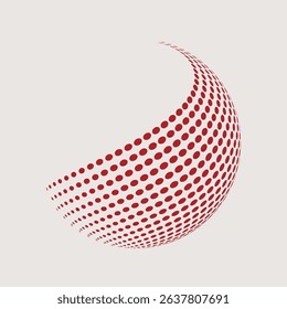 Abstract 3D Curved Halftone Sphere Made of Red Dots Isolated on White Background