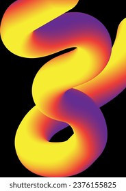 Abstract 3d curved neon line concept. Creativity and art object for flyers. Orange spiral with blue gradient. Graphic element for website. Isometric vector illustration isolated on black background