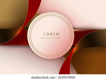 Abstract 3d curved red and gold ribbon on red background with lighting effect copy space for text. Luxury design style. Vector illustration