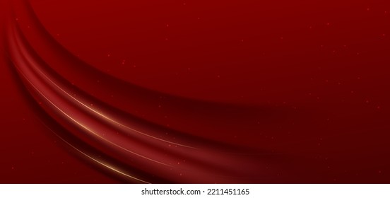 247 Gold Curved Lines On Red Luxury Background With Glitter Light 