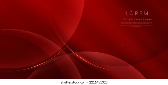 Abstract 3d curved red shape on red background with lighting effect and sparkle with copy space for text. Luxury design style. Vector illustration