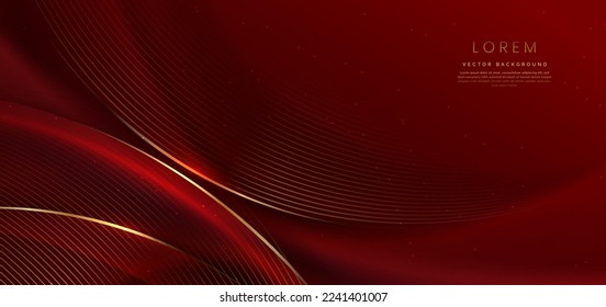 Abstract 3d curved red shape on red background with lighting effect and sparkle with copy space for text. Luxury design style. Vector illustration