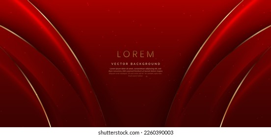 Resumen 3d forma roja curvada sobre fondo rojo con efecto de iluminación y brillo con espacio de copia para texto. Diseño de lujo. Ilustración del vector