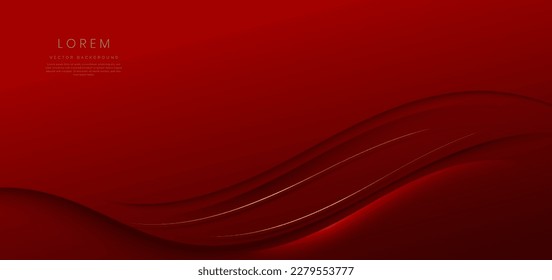 Resumen 3d forma roja curvada sobre fondo rojo con efecto de iluminación de líneas doradas y espacio de copia para texto. Diseño de lujo. Ilustración del vector