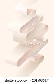 Abstract 3D curved ribbon. White geometric background. Dynamic vector shape