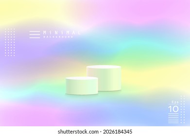 Abstract 3D cylinder pedestal podium with Pastel mesh modern background. Minimal vector rendering for cosmetic product presentation. 
