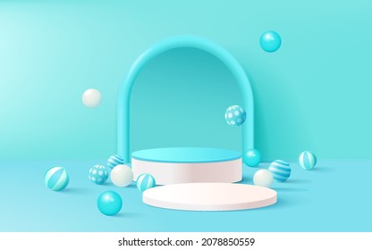 Abstract 3D cylinder pedestal podium with pastel minimal wall scene and shadow. 
Modern vector rendering geometric platform for kids products display presentation.