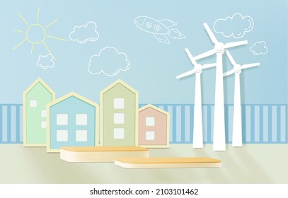 Abstract 3D cylinder pedestal podium with pastel minimal wall scene and shadow. 
Modern vector rendering geometric platform for presentation.