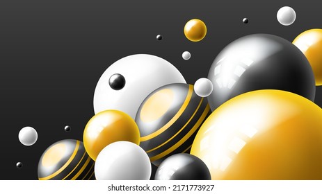 Abstract 3D Dark Modern Background With White, Black, Yellow Sphere Balls Shadows Backdrop Wallpaper Decoration Vector Design Style Decoration Banner