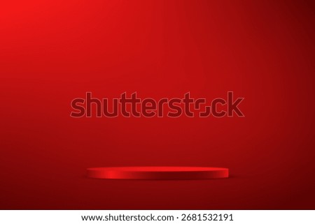 Abstract 3D Dark Red cylinder pedestal podium background on black wall scene space for product display presentation, Stage showcase. Vector illustration.