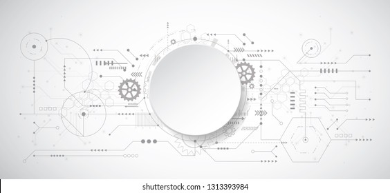 Abstract 3d design background with technology dot and line circuit board texture. Modern engineering, futuristic, science communication concept. Vector illustration