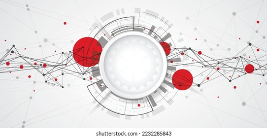 Abstract 3d design background with technology dot and line circuit board texture. Modern engineering, futuristic, science communication concept. Vector illustration