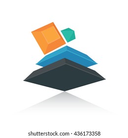 Abstract 3D Design  blue, orange, black color