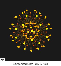 Abstract 3d Design Element, Emblem. Different Lights Dots On Black Background. Vector Illustration.