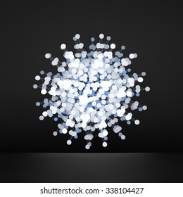 Abstract 3d Design Element, Emblem. Different Lights Dots On Black Background. Vector Illustration.
