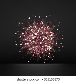 Abstract 3d design element, emblem. Different lights dots on black background. Vector illustration.