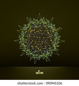 Abstract 3d Design Element, Emblem. Different Lights Dots On Black Background. Vector Illustration.