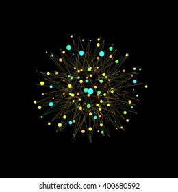 Abstract 3d Design Element, Emblem. Different Lights Dots On Black Background. Vector Illustration.