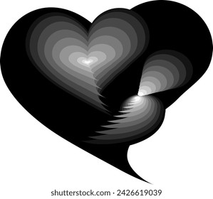 Abstract 3d design with multiple overlapping layers of a heart and a semi colon