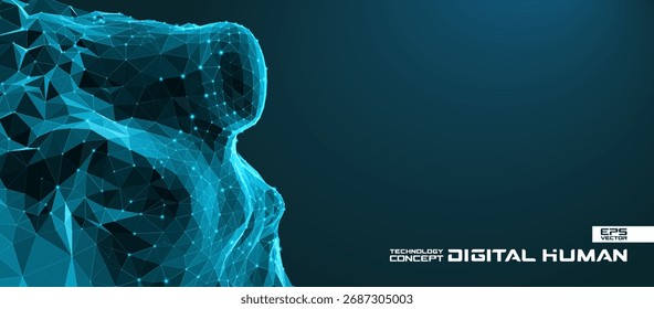 Abstractas humano digital 3D de polígonos caóticos, líneas, nodos. Concepto de Big Data e inteligencia artificial para atención médica, redes neuronales y tecnología futurista. ILUSTRACIÓN VECTORIAL de robot AI