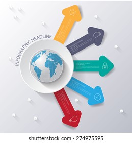 Abstract 3D digital illustration Infographic with world map.Can be used for workflow layout, diagram, number options, web design.Vector/illustration.