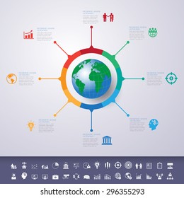 Abstract 3D digital illustration Infographic with world map.Can be used for workflow layout, diagram, number options, web design.Vector/illustration.
