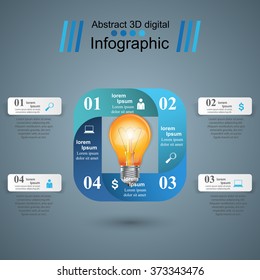 Abstract 3D digital illustration Infographic. Bulb icon. Light icon.