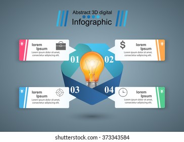 Abstract 3D digital illustration Infographic. Bulb icon. Light icon.