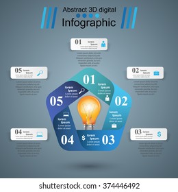 Abstract 3D digital illustration Infographic. Bulb icon. Light icon.