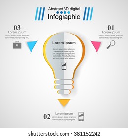 Abstract 3D digital illustration Infographic. Bulb icon. Light icon.