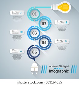 Abstract 3D digital illustration Infographic. Bulb icon. Light icon.