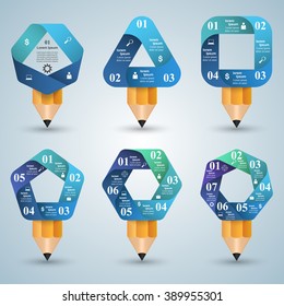 Abstract 3D digital illustration Infographic. Bulb icon. Light icon. Pencil icon.