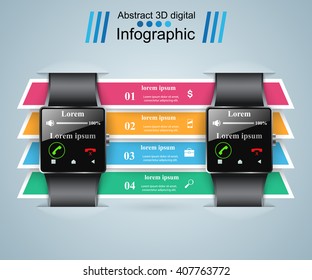 Abstract 3D digital illustration Infographic. Smartwatch icon.