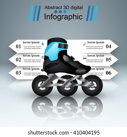 Abstract 3D digital illustration Infographic. Roller skates icon. Sports manual.