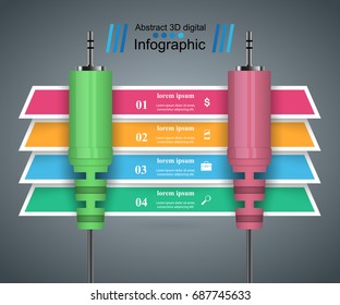 Abstract 3D digital illustration Infographic. Note icon. Music icon.