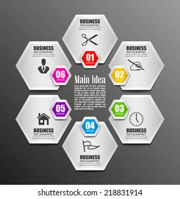 Abstract 3D digital Infographic Vector illustration workflow layout diagram number options web design honeycomb