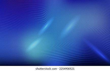 Abstract 3D digital landscape. Particles dots and lines with depth of field effect. Futuristic vector illustration. Geography concept wavy backdrop. Wireframe landscape background. Vector illustration