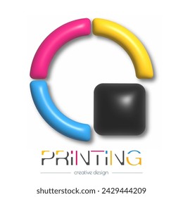 Abstract 3d digital or photo printing logo. Vector template of a brand, logo, sticker or sticker. The idea of creative design and thematic design