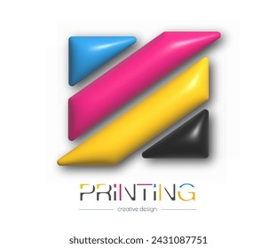 Abstract 3d digital or photo printing logo. Vector template of a brand, logo, sticker or sticker. The idea of creative design and thematic design