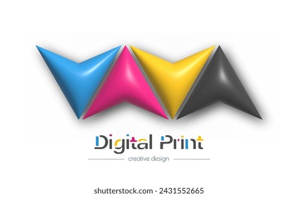 Abstract 3d digital or photo printing logo. Vector template of a brand, logo, sticker or sticker. The idea of creative design and thematic design