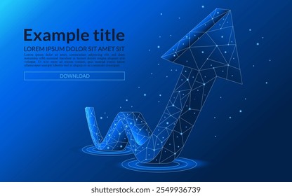 Abstract 3D digital polygonal growth arrow up on electronic blue background. Career growth illustration. Business and financial success concept. Polygonal wireframe arrow connected dots