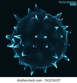 Abstract 3D Distorted Sphere Shape Made of Glowing Blue Particles. Vector Illustration.