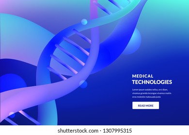 Abstract 3d DNA blue background. Vector illustration. Medical technology, biotechnology, science research concept.