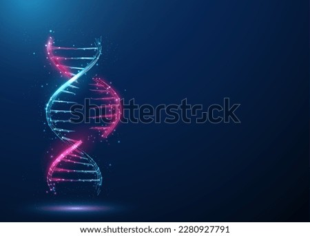 Abstract 3d DNA molecule helix with cutted part. Crispr cas9 system. Gene editing genetic biotechnology engineering concept. Low poly style design. Wireframe light graphic connection structure. Vector Imagine de stoc © 
