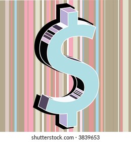 abstract 3d dollar sign on colorful lined background