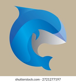 Logotipo Abstractas del delfín 3D con diseño geométrico curvo