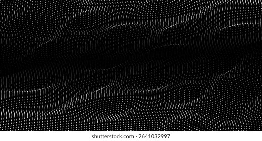 Abstract 3D Dotted Landscape Forms Gentle Waves on a Dark Background, vector