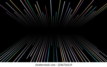 Abstract 3d dynamic background, cosmic hyper speed striped pattern on black, hyperspace tunner with laser beams, vector illustration.